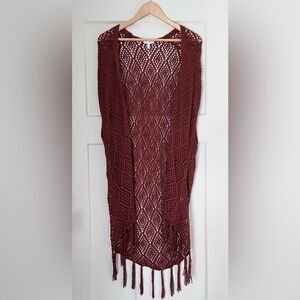 Maurices Maroon Crochet Vest with Fringe Festival Boho